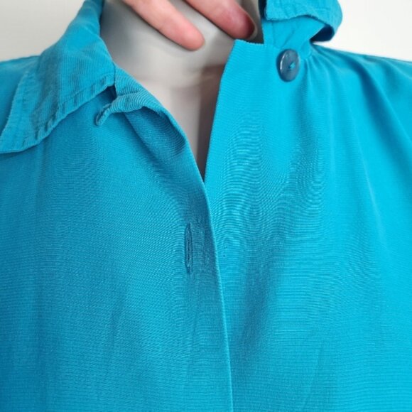 Vintage Expozay Blue Silk Button Down Shirt Size M - Picture 3 of 12